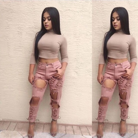 GJG Denim Pink Rose Distressed Skinny Jean - Picture 5 of 13